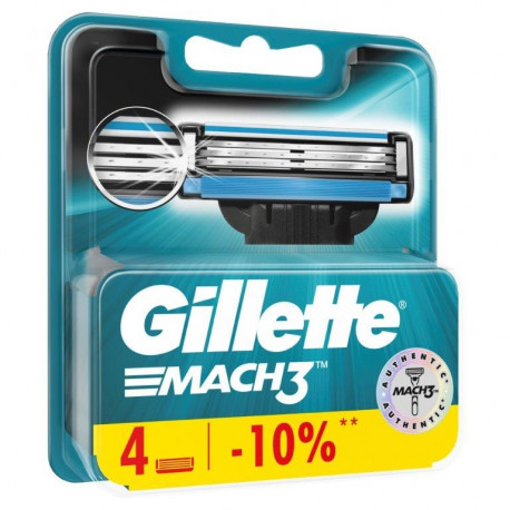 Сменные кассеты MACH 3 Gillette 3 лезвия 4 шт.